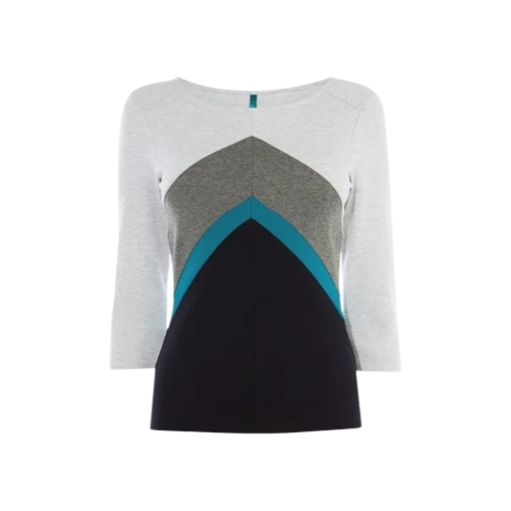 Karen Millen US Size Small Geometric Colorblock Fitted Top European Luxury